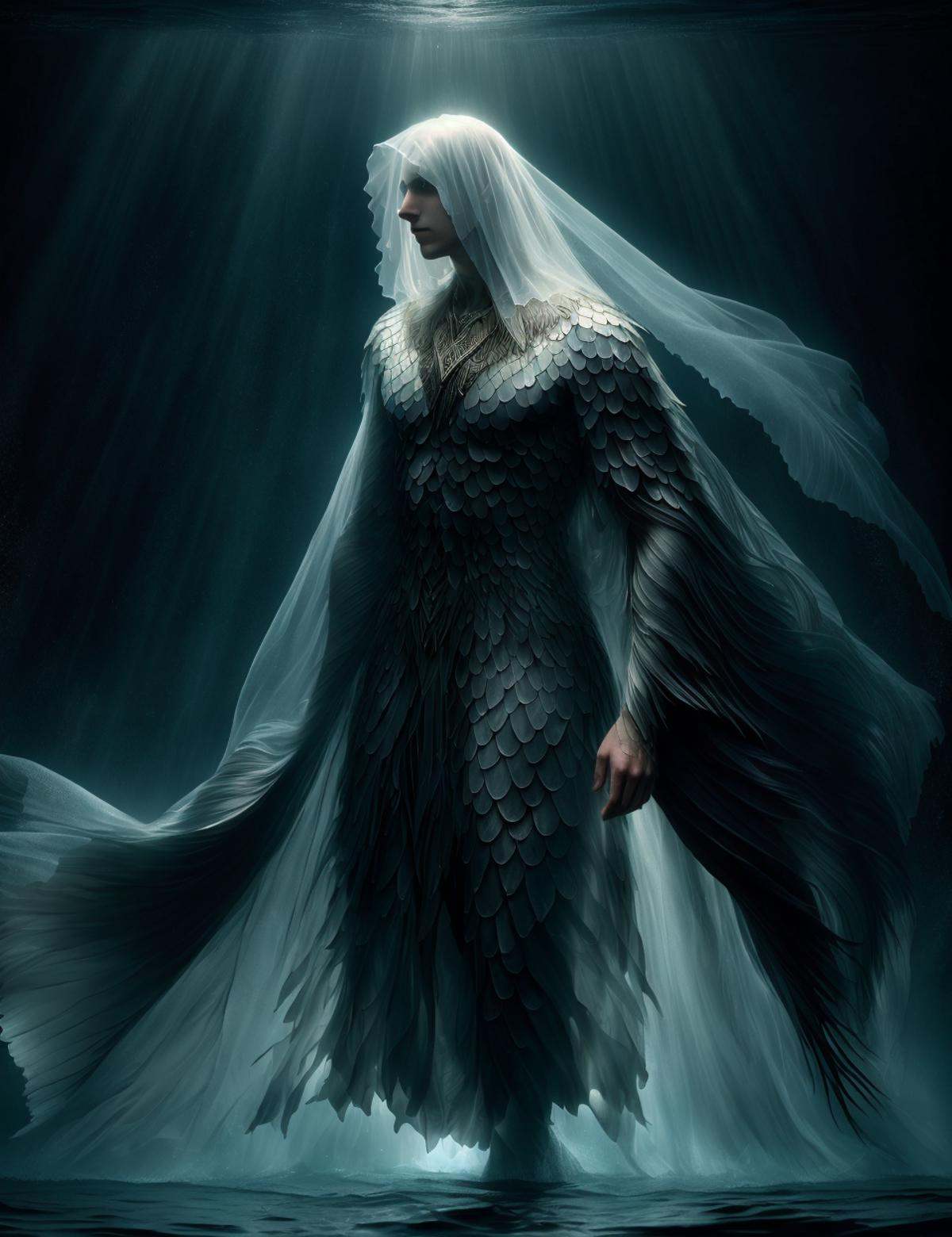 DonMF15hy,  male druid,  healing waters dark magic floating amorphous shadow veils on Tensor.Art