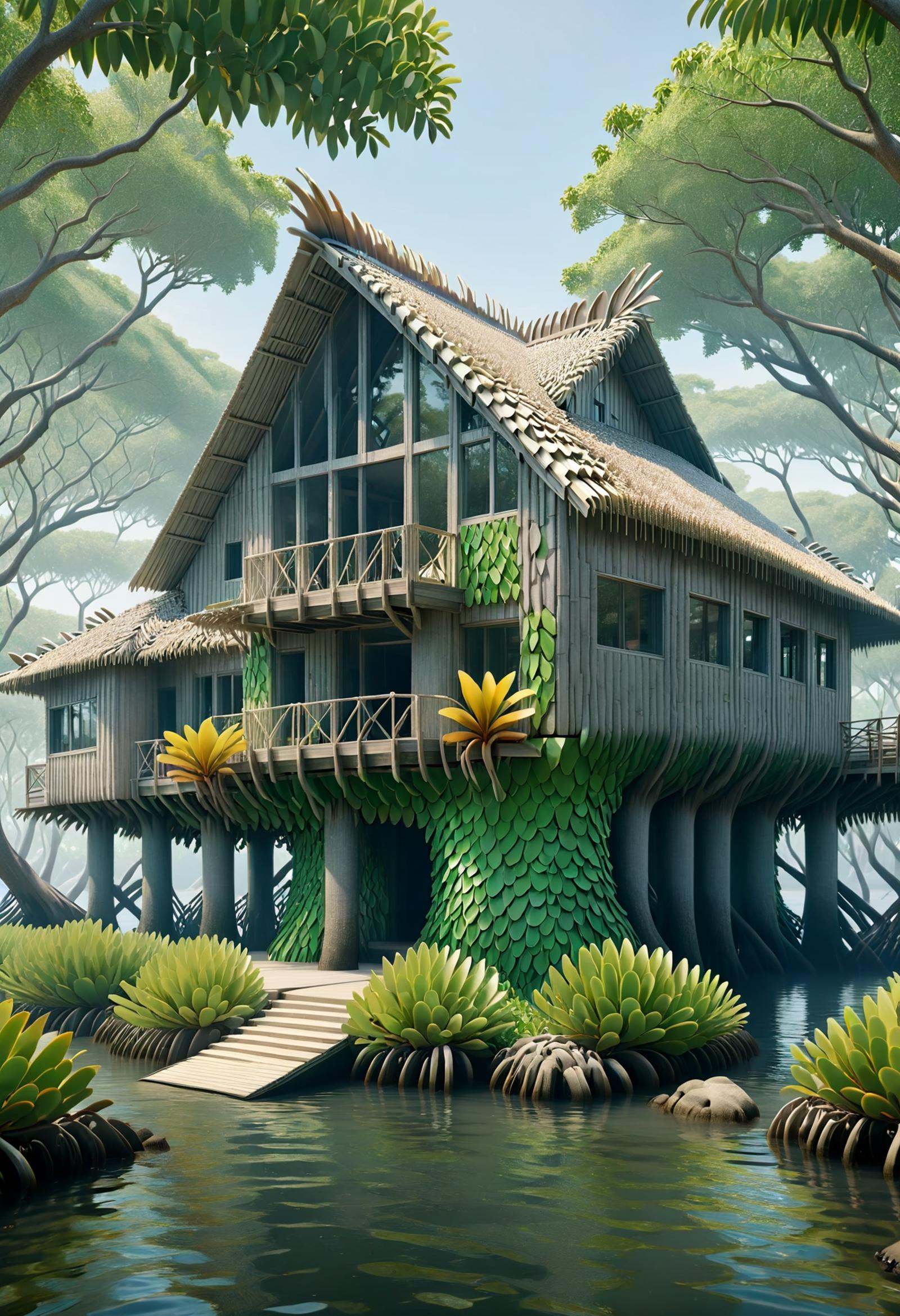 DonMF15hyXL hamlet home in mangrove forest biome on Tensor.Art