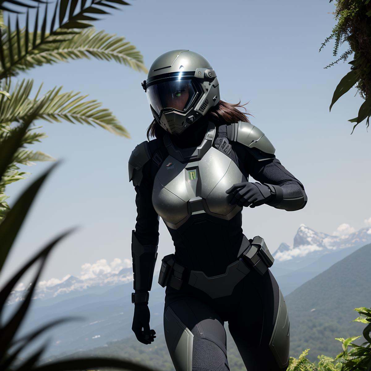 Highly detailed cinematic film still,  Hip level shot,  of (fit female soldier on Tensor.Art