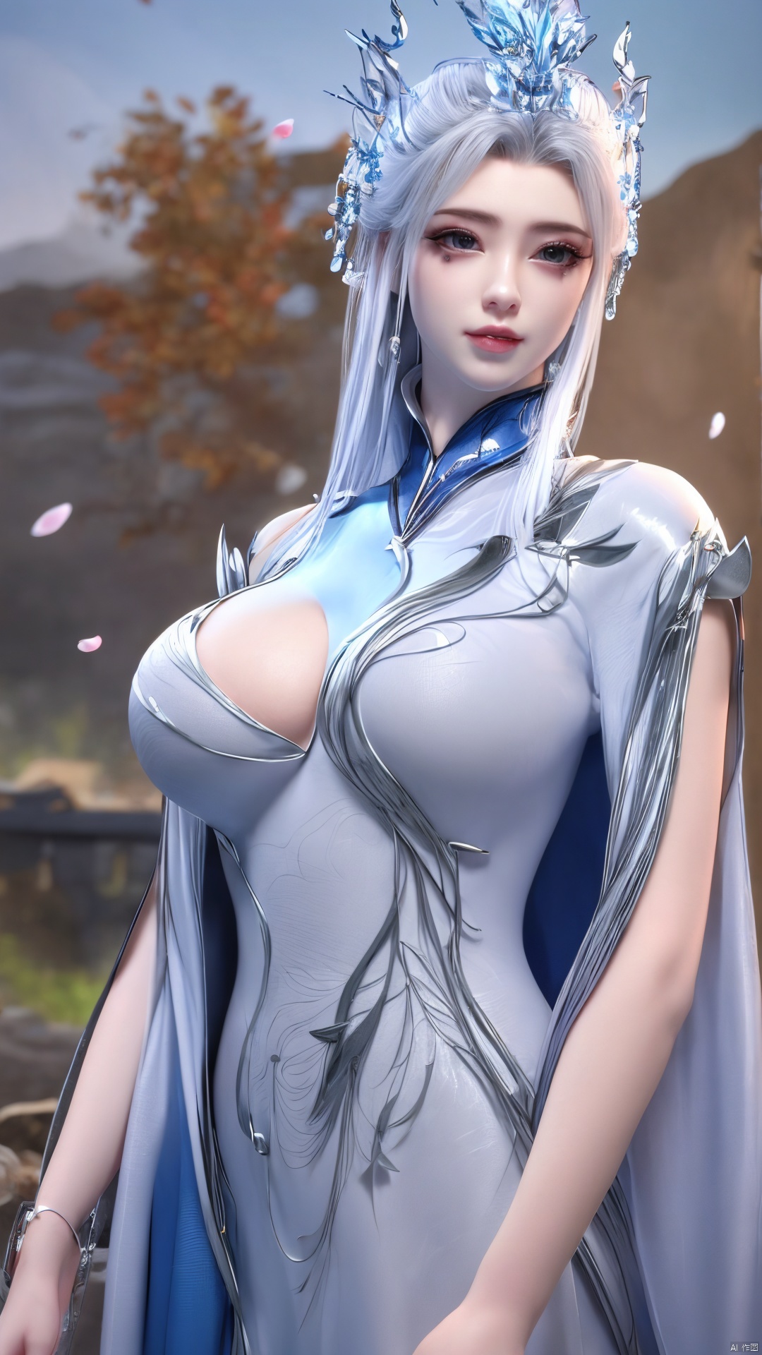 1girl,  blue eyes,  long white hair on Tensor.Art