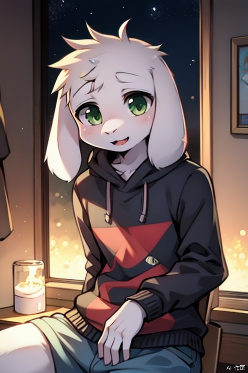 asriel,1boy,furry,green-eyes,SFW