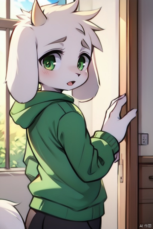 asriel,1boy,furry,green-eyes,green-clothes,SFW