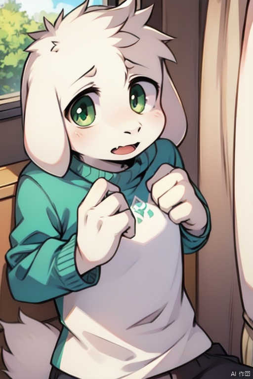 asriel,1boy,furry,green-eyes,SFW