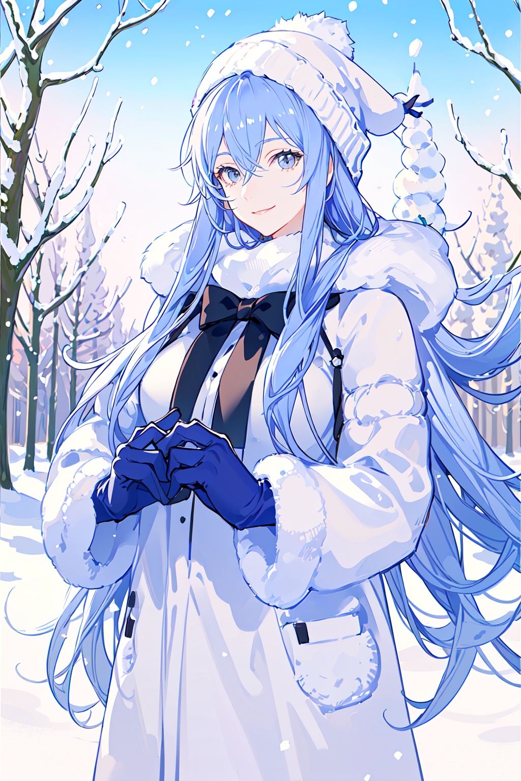 smile,  beautiful woman,  heavy winter coat on Tensor.Art