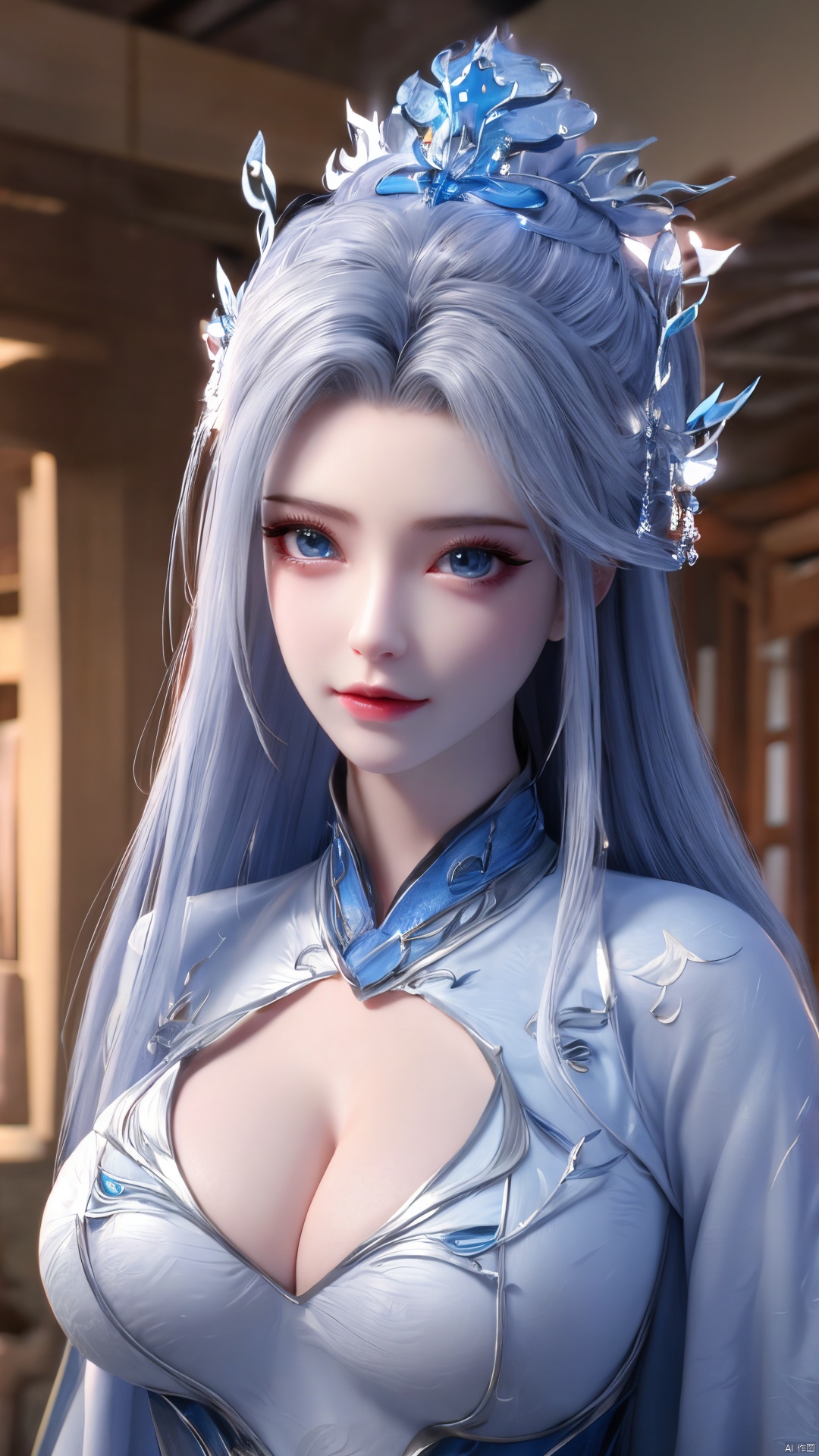 1girl,  blue eyes,  long white hair on Tensor.Art