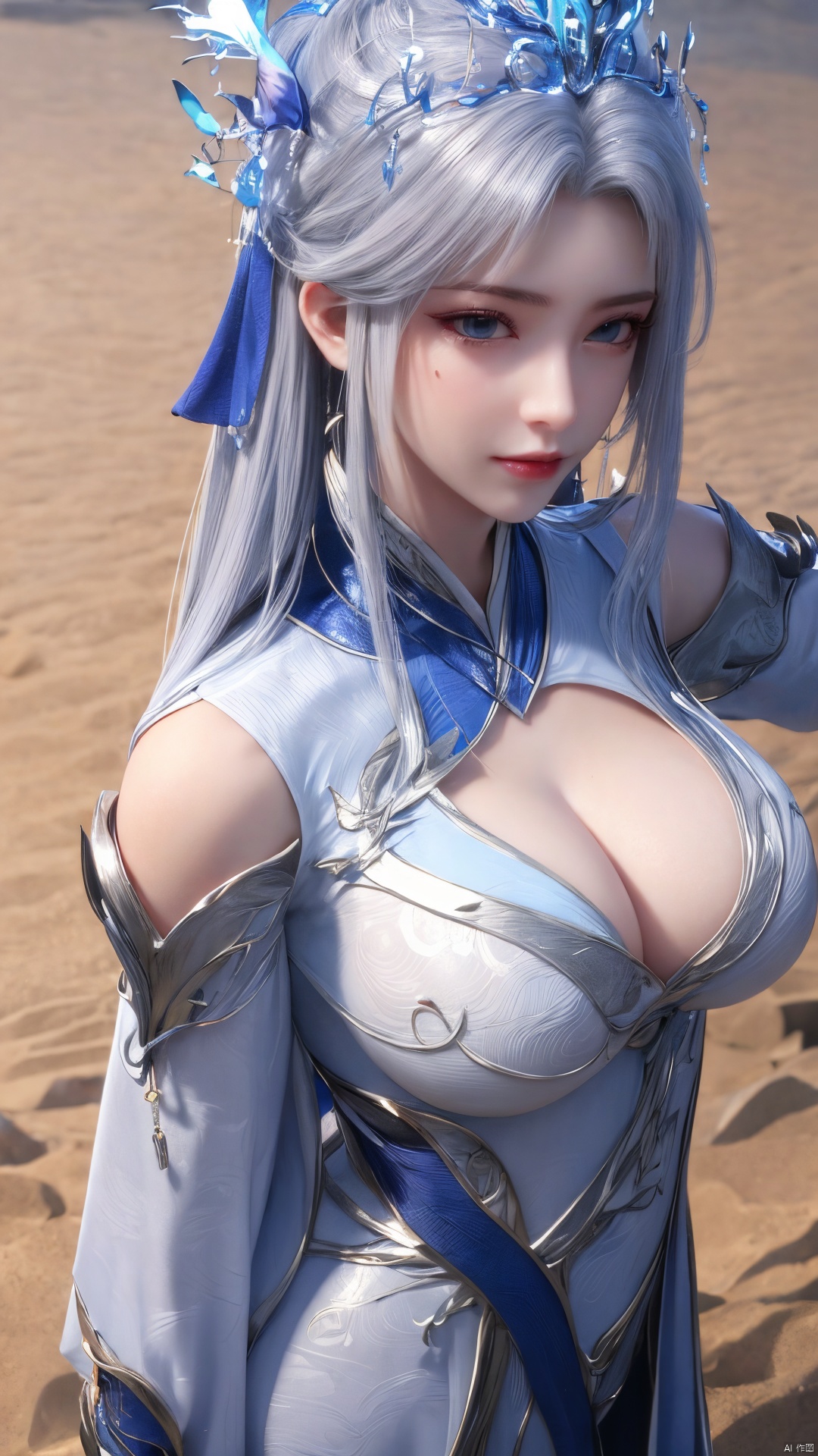 1girl,  blue eyes,  long white hair on Tensor.Art