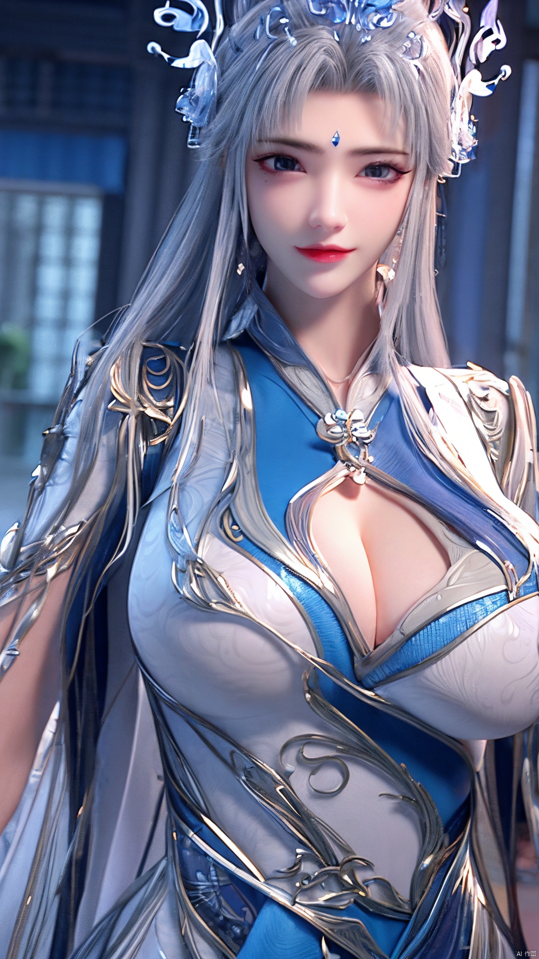 1girl,  blue eyes,  long white hair on Tensor.Art