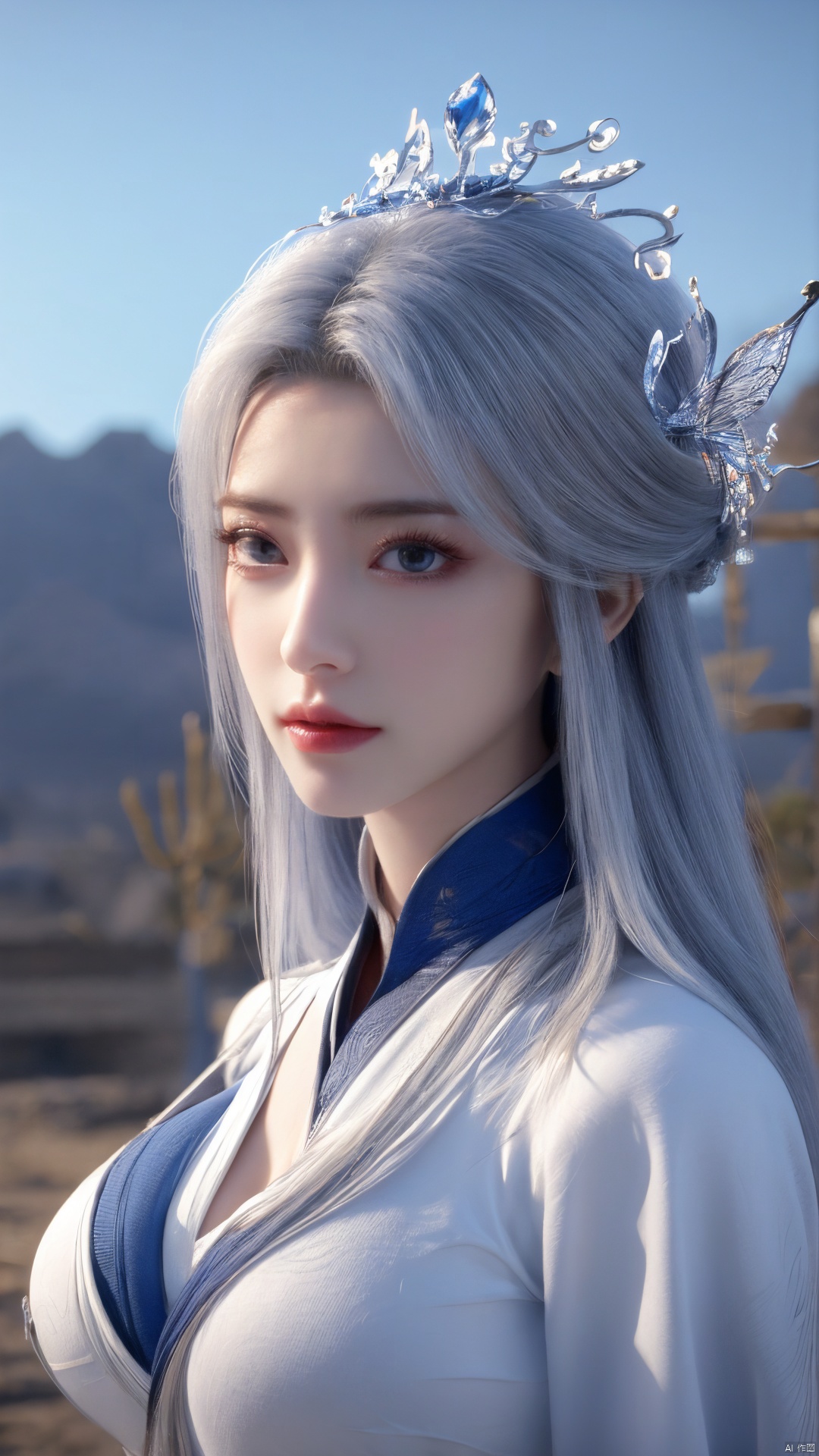 1girl,  blue eyes,  long white hair on Tensor.Art
