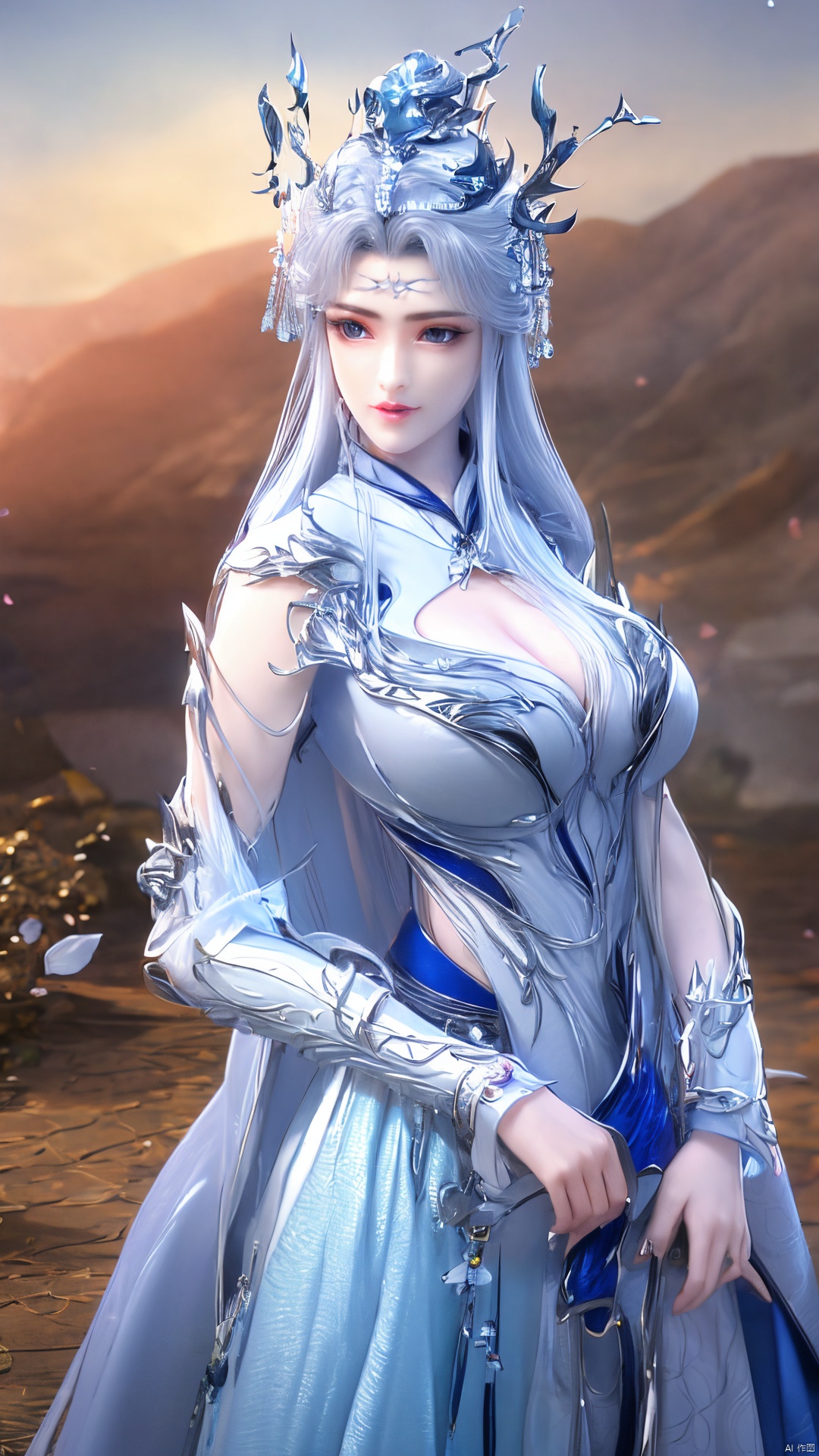 1girl,  blue eyes,  long white hair on Tensor.Art