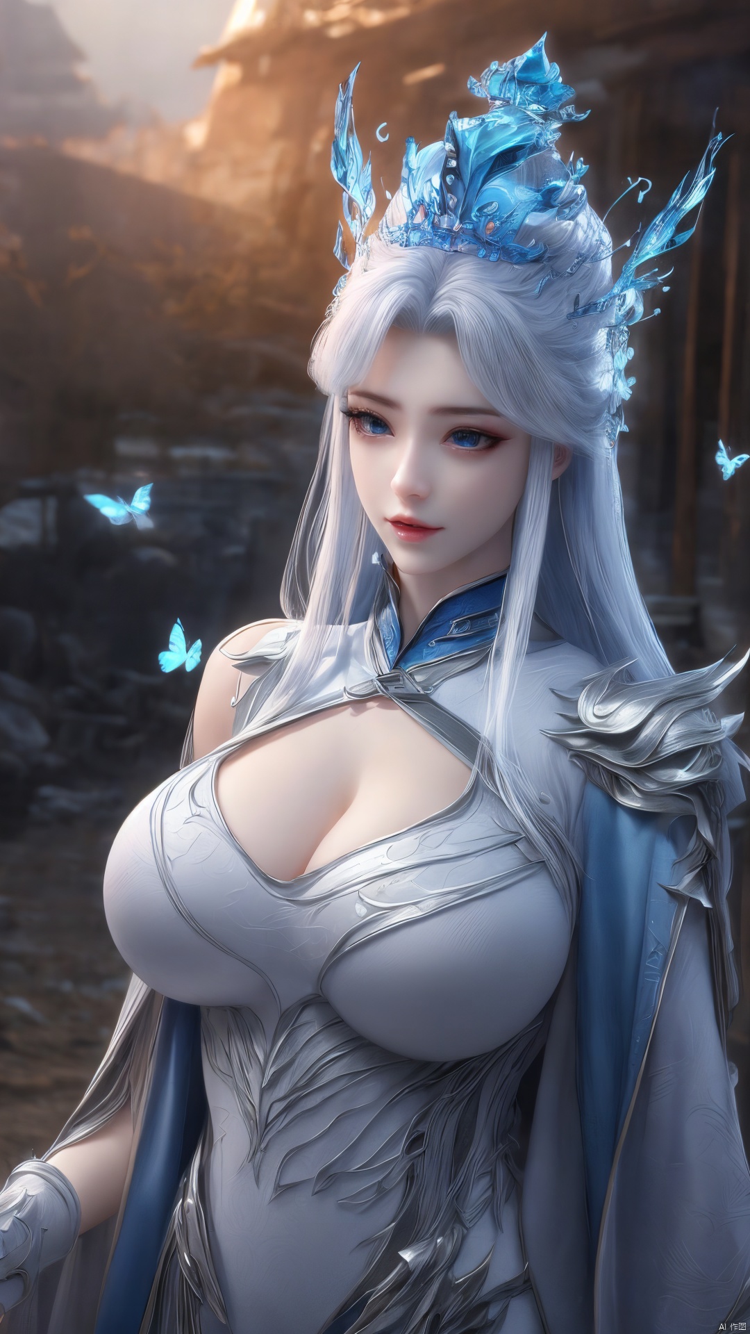 1girl,  blue eyes,  long white hair on Tensor.Art