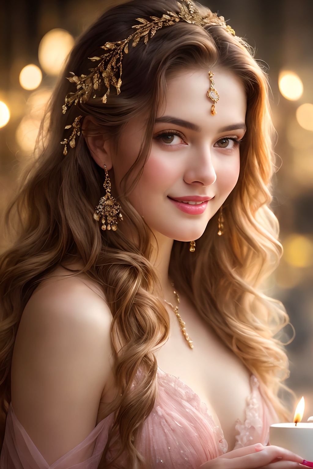 Wide-angle view of a pretty fashion model looking at the camera,  expressing a complaint as if it's our fault,  sad and th...