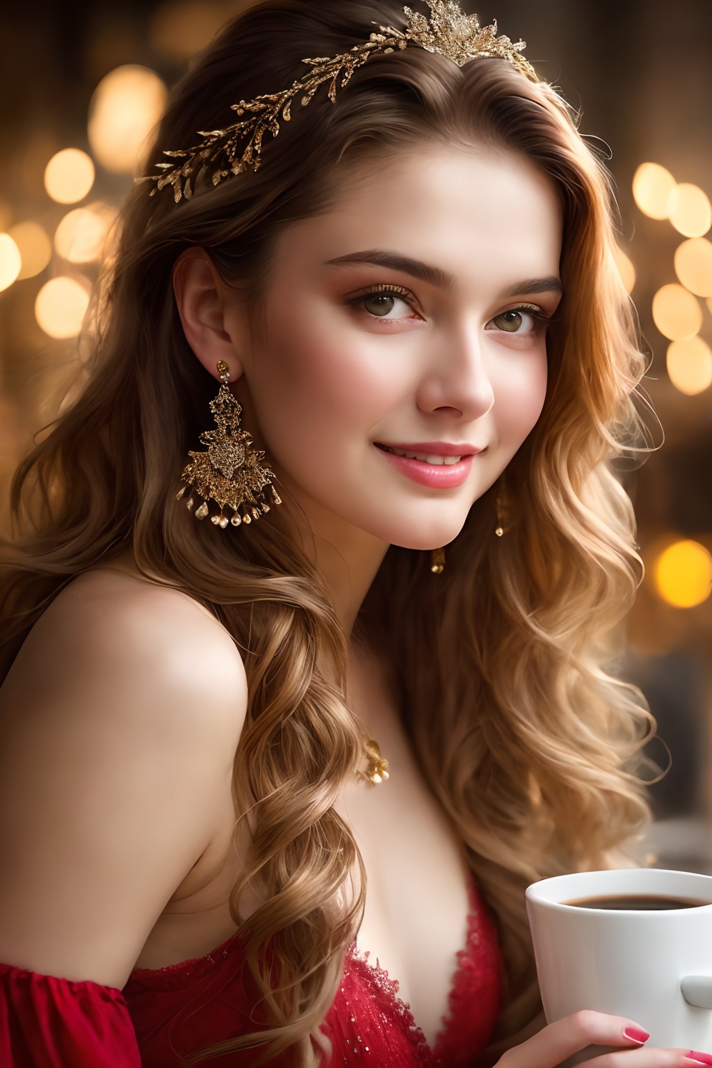 Wide-angle view of a pretty fashion model looking at the camera,  expressing a complaint as if it's our fault,  sad and th...