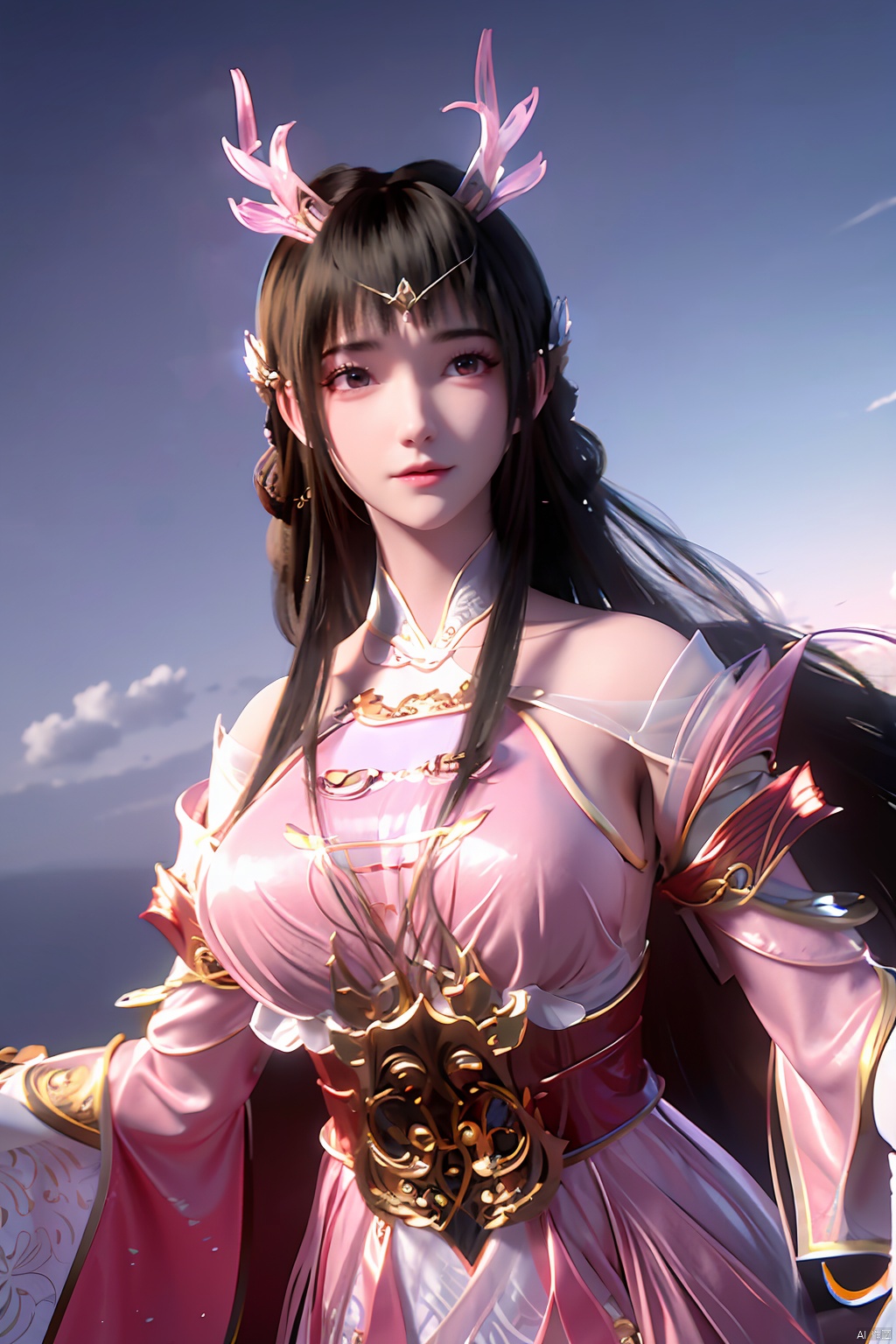 masterpiece,best quality,official art,extremely detailed CG unity 8k wallpaper,1girl, upper body,chinese clothes, above clouds, asteroid, spacecraft,  ,Xyunluo,(big_breasts:1.23),X-Hydrangea,Xlimuwan, Water_butterfly,Xcheongsam, desert_sky