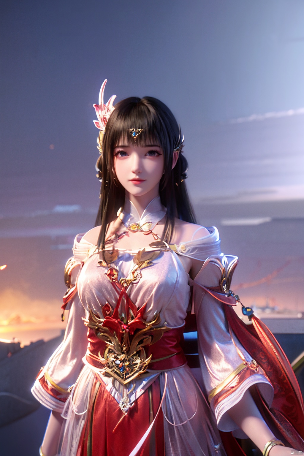 masterpiece,best quality,official art,extremely detailed CG unity 8k wallpaper,1girl, upper body,chinese clothes, above clouds, asteroid, spacecraft,  ,Xyunluo,(big_breasts:1.23)