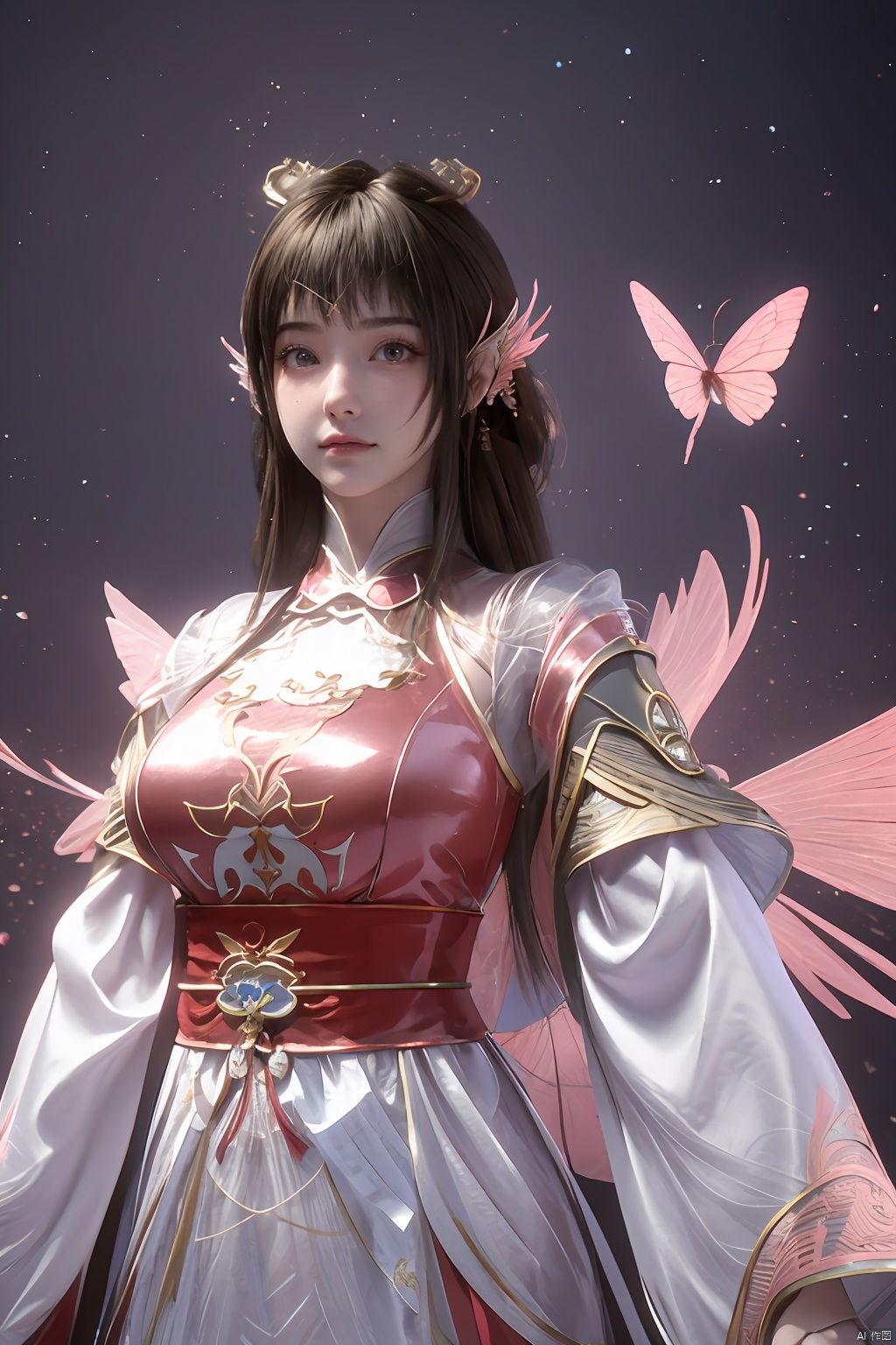 masterpiece,best quality,official art,extremely detailed CG unity 8k wallpaper,1girl, upper body,chinese clothes, above clouds, asteroid, spacecraft,  ,Xyunluo,(big_breasts:1.29),X-Hydrangea,Xlimuwan, Water_butterfly,Xcheongsam, desert_sky,girl,depth of field,moyou