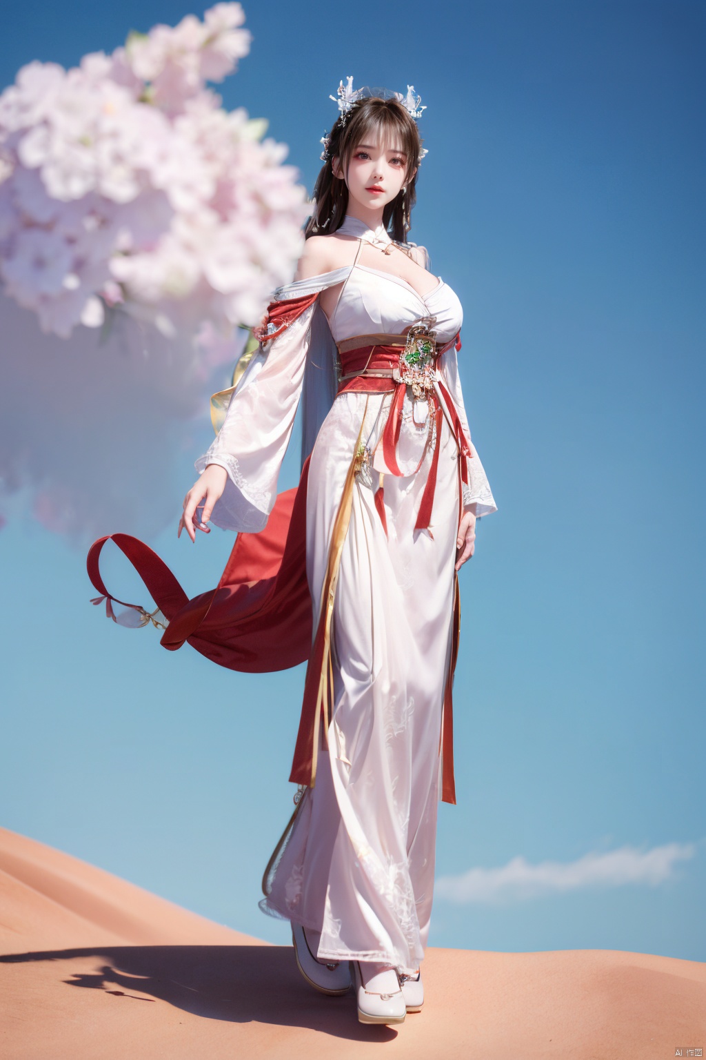 a girl,  appear on camera,  blue sky on Tensor.Art