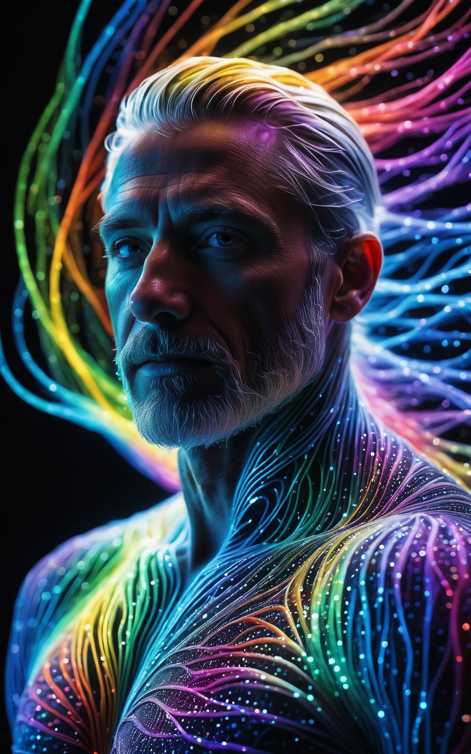 ultra-detailed,  photorealistic,  a man made of light on Tensor.Art