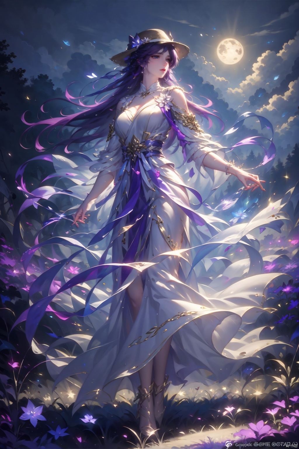 yunxi,1girl,solo,long hair,purple hair, purple dress, hair ,jewelry,standing,full body,,necklace,high heels,looking to the side,sun hat,realistic,straw hat,pearl necklace,outdoors,looking at viewer,
masterpiece,best quality,official art,unity 8k wallpaper,brilliant colors,exaggerated art, youcai, purple hair, yunxi