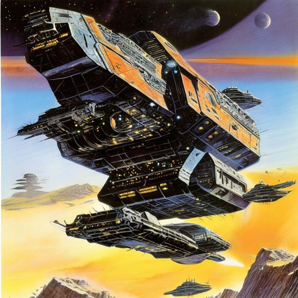 BAStyle,  highest quality,  a sci-fi illustration of a spaceship on Tensor.Art