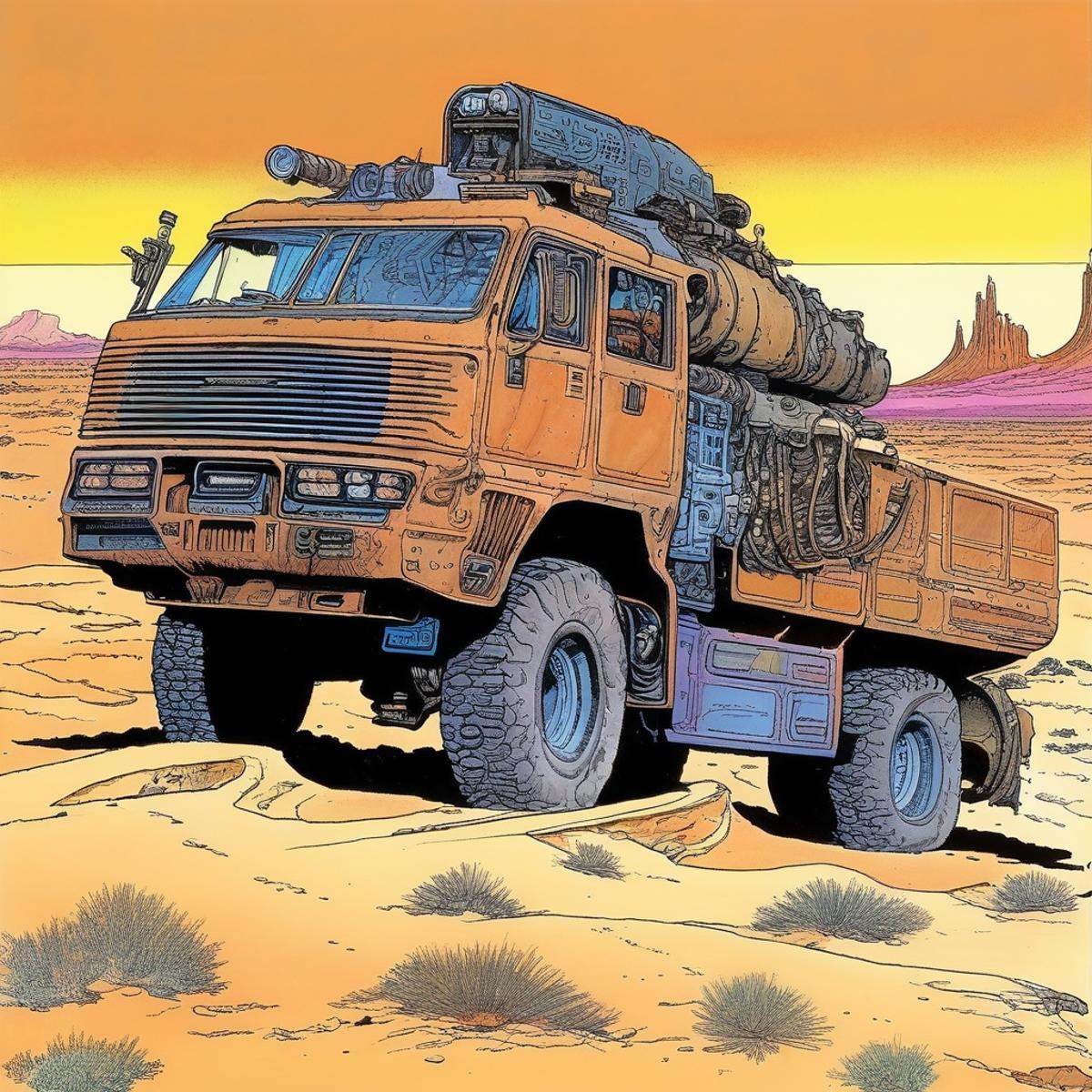 BAStyle,  highest quality,  a sci-fi illustration of a post apocalyptic truck on Tensor.Art