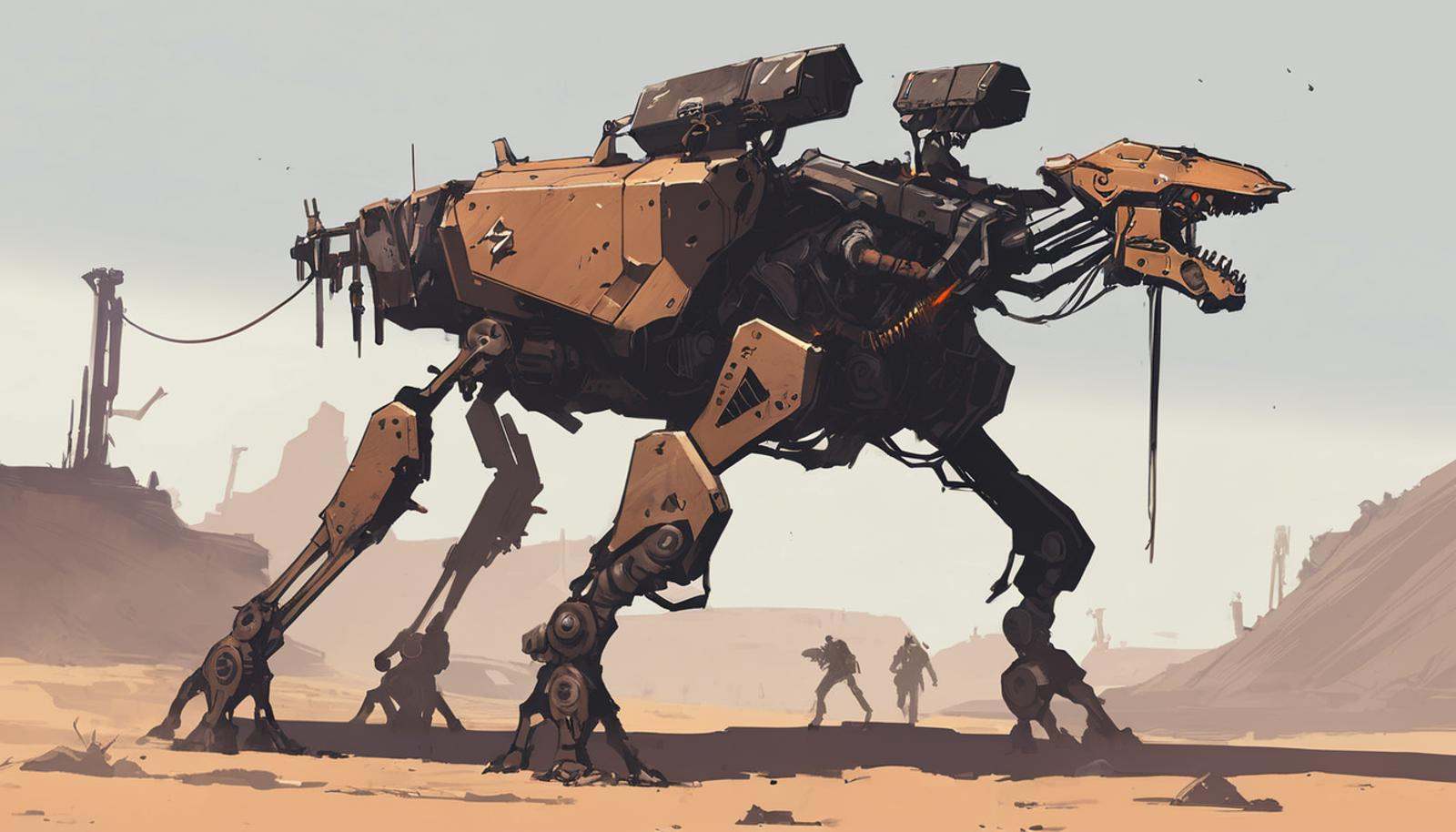 BAStyle,  highest quality,  a sci-fi concept art of a post-apocalyptic Mech Walker on Tensor.Art