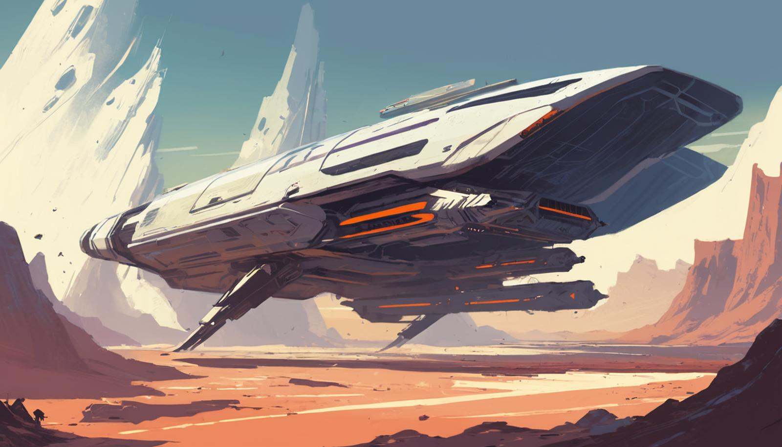 BAStyle,  highest quality,  a sci-fi concept art of a retrofuturistic spacecraft on Tensor.Art