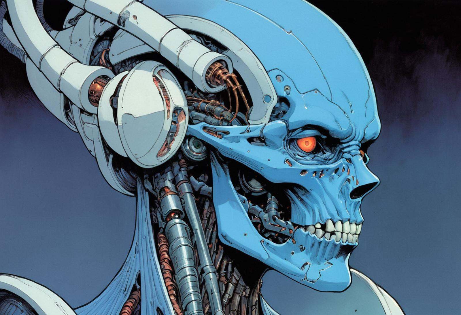 biomechanical enmity,  female features,  blue skin on Tensor.Art