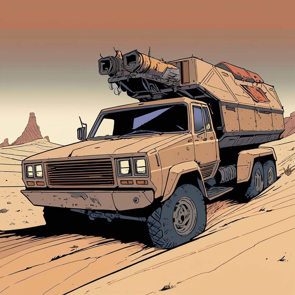BAStyle,  highest quality,  a sci-fi illustration of a post apocalyptic truck on Tensor.Art
