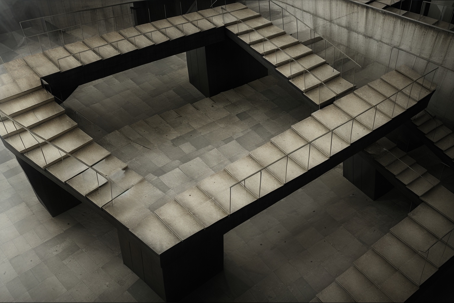 Brutalism Building with infinite looping stairs,  penrose stairs,  impossible staircase on Tensor.Art