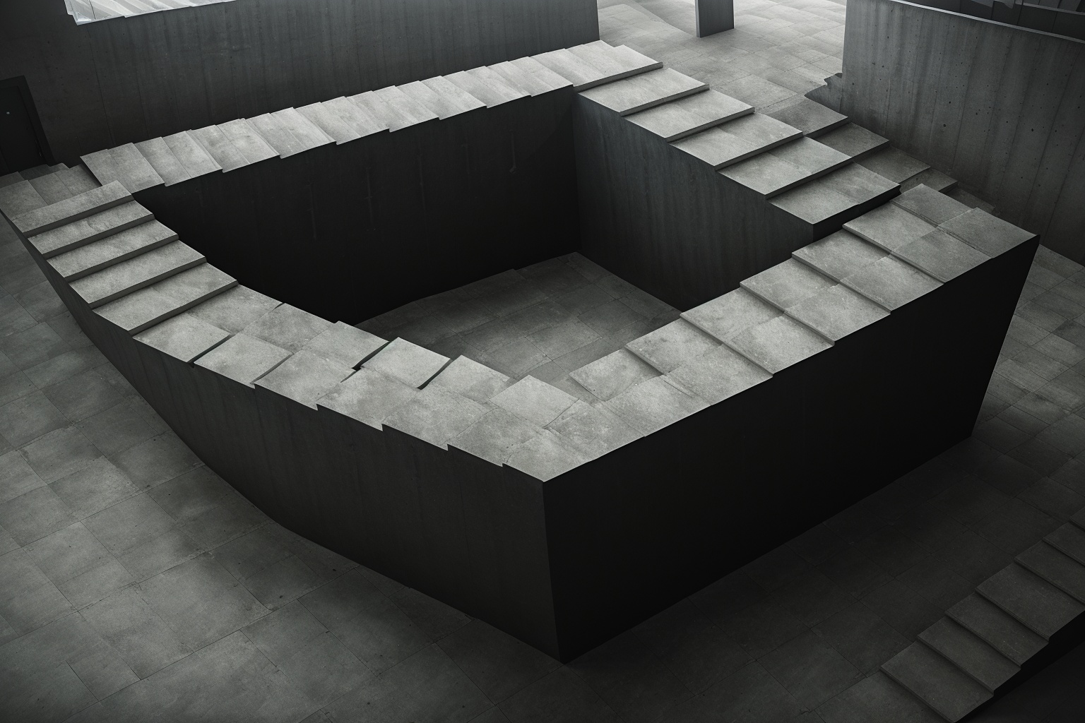 Brutalism Building with infinite looping stairs,  penrose stairs,  impossible staircase on Tensor.Art