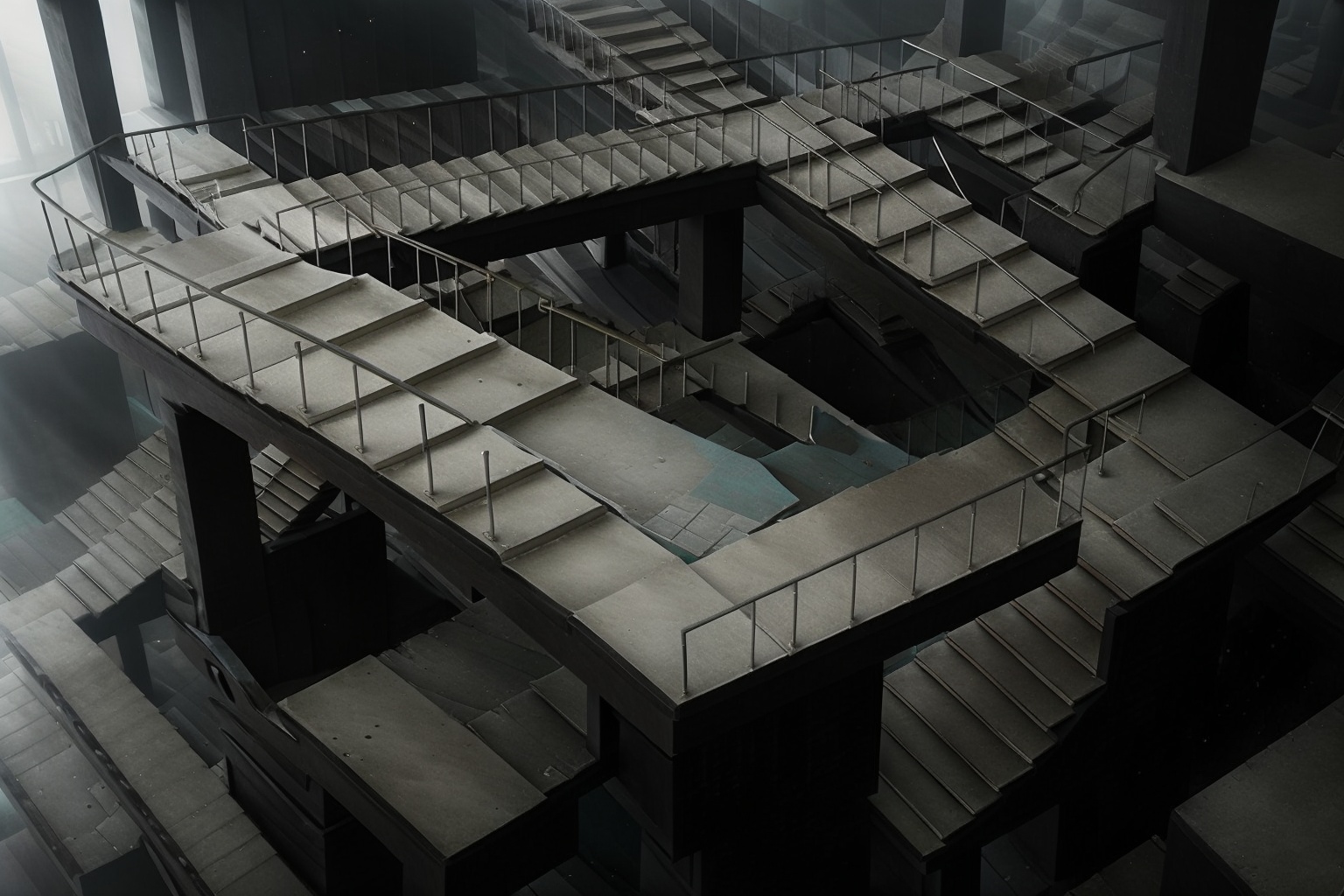 Brutalism Building with infinite looping stairs,  penrose stairs,  impossible staircase on Tensor.Art