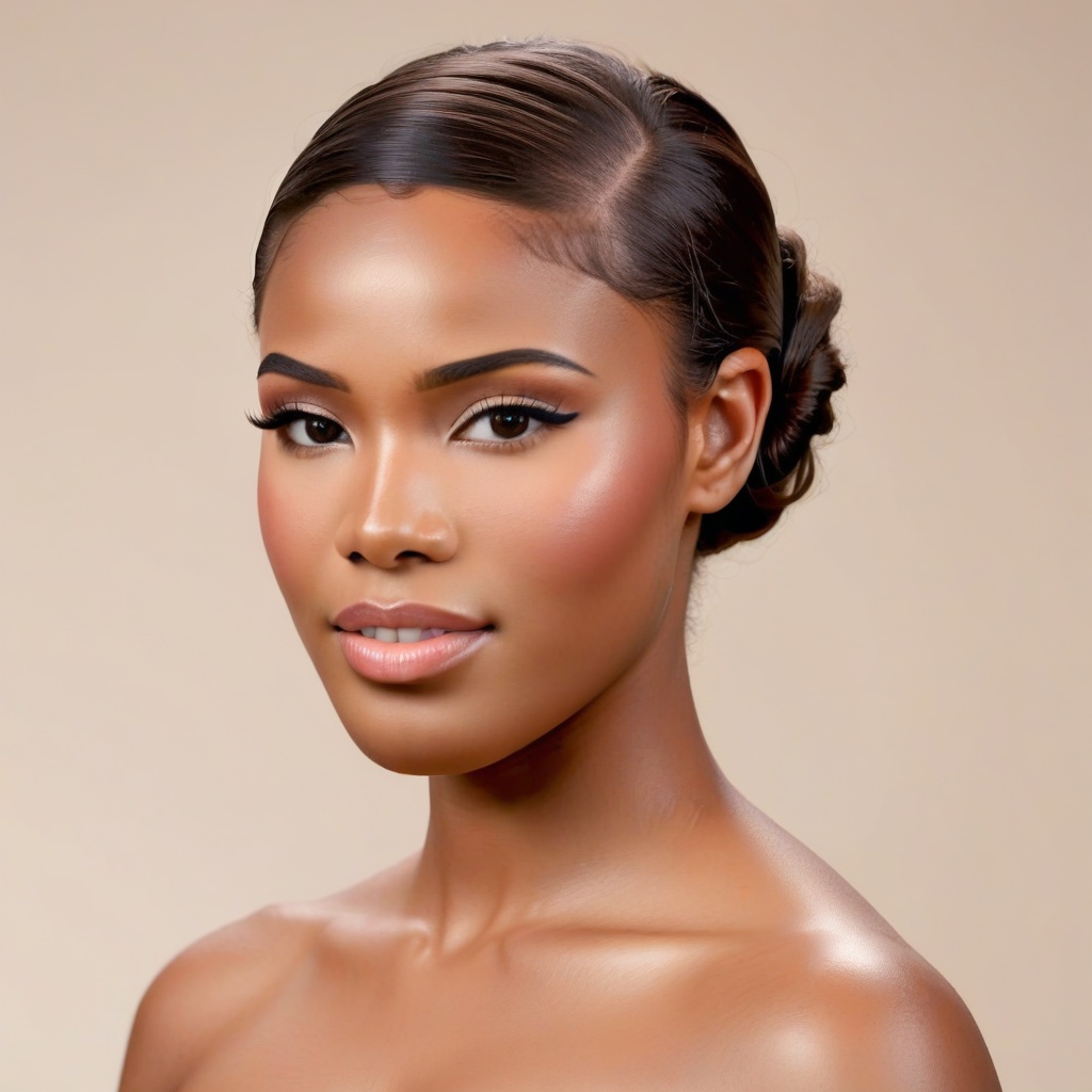 Female African-American high fashion model,  updo hair ,  photorealistic on Tensor.Art