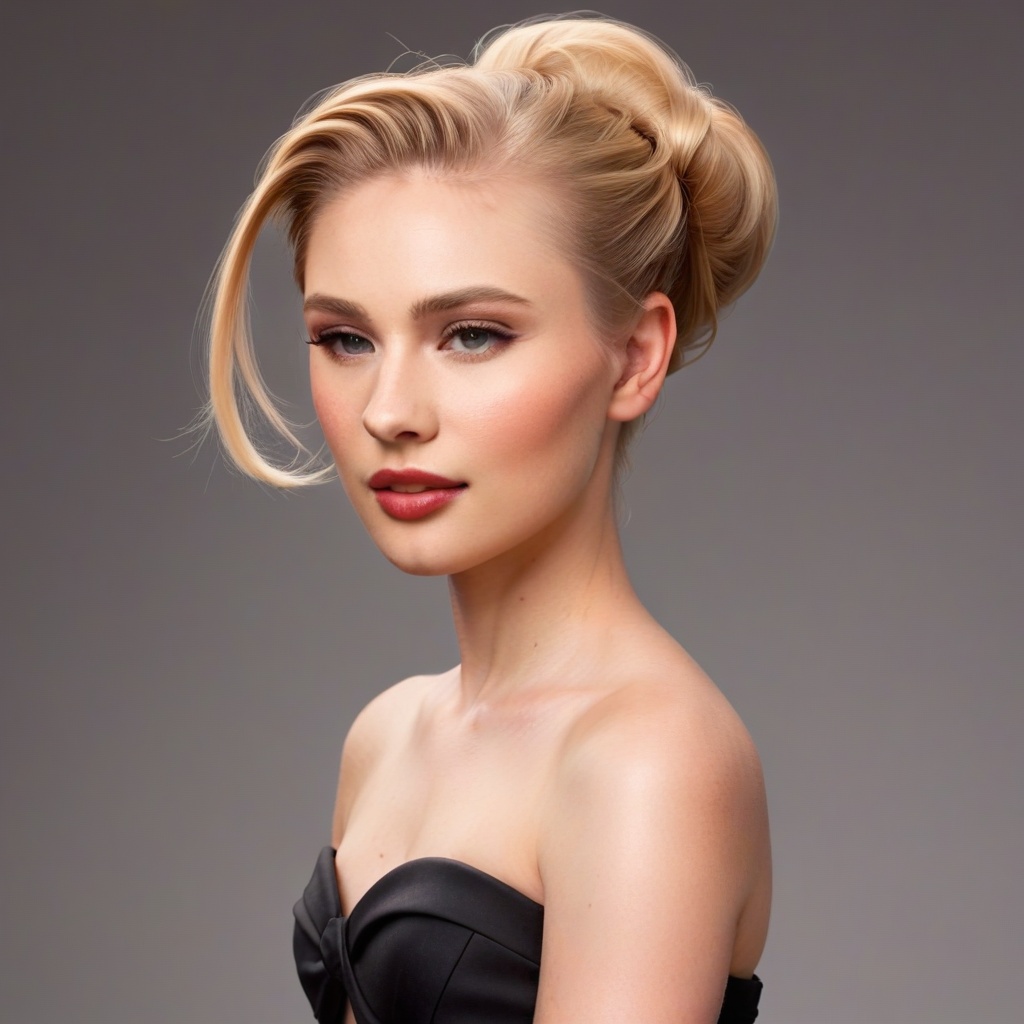 Female blonde high fashion model,  updo hair ,  photorealistic on Tensor.Art