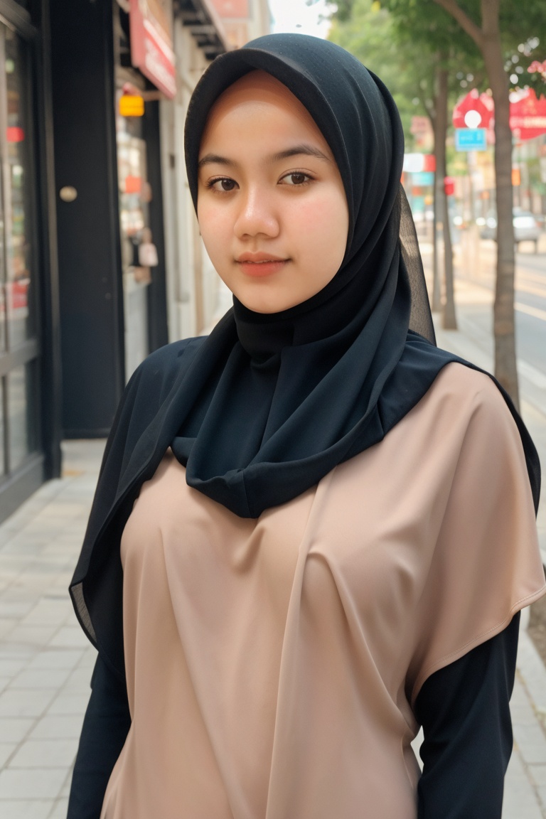 High detail,  portrait of a beautiful 18 year old girl standing in the street ,  hijab on Tensor.Art