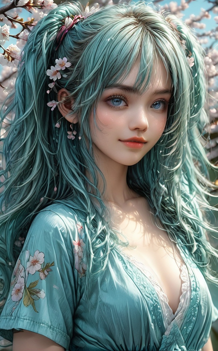 sexy girl ,  big breast aqua hair,  twin tails on Tensor.Art