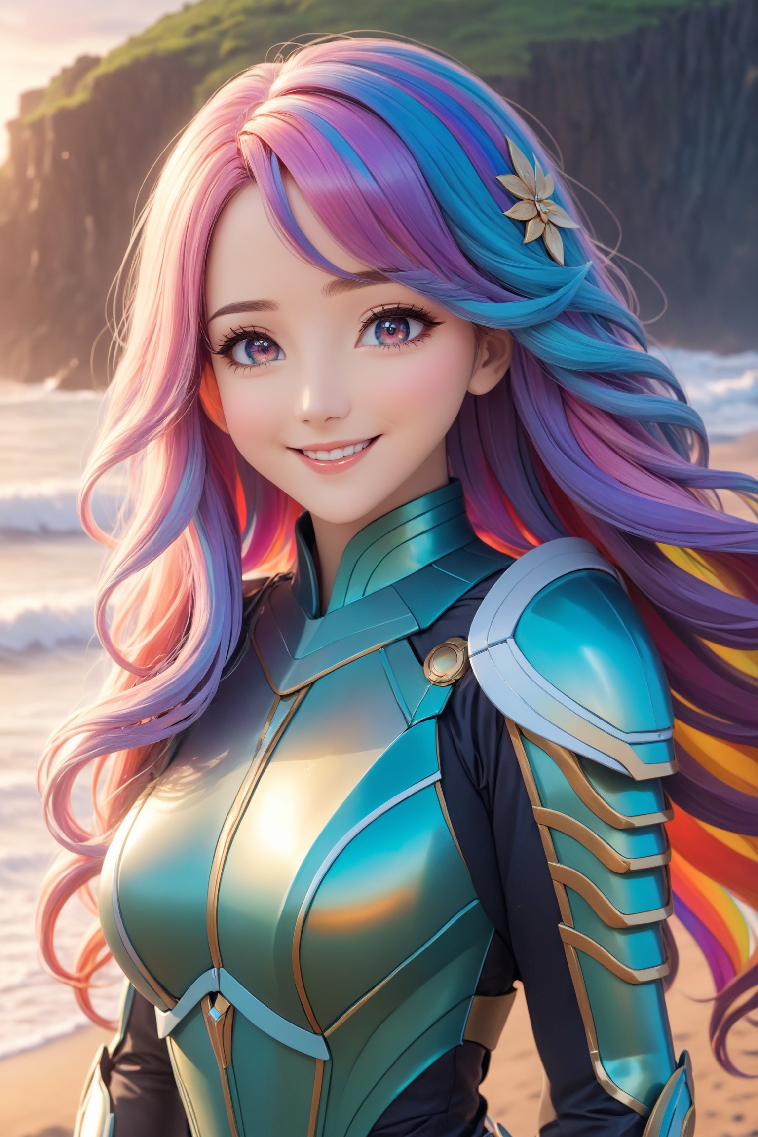 a cute anime girl,  smiling,  beautiful detailed eyes on Tensor.Art