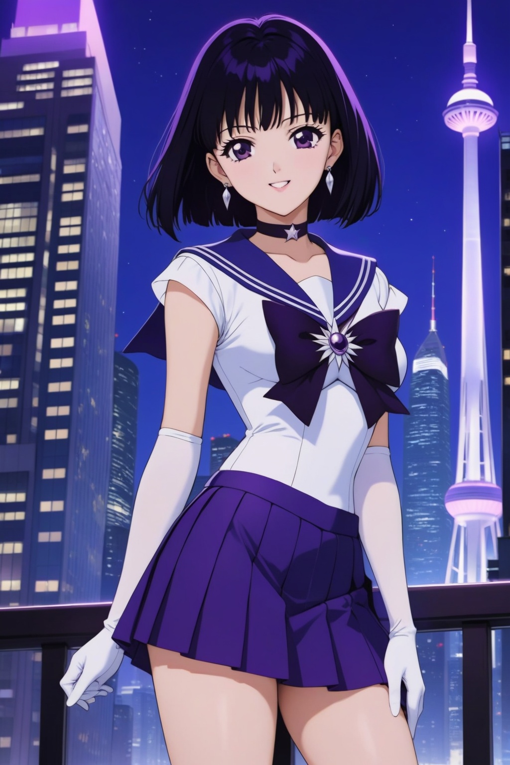 skyscraper ,  at night ,  ( white tops) on Tensor.Art
