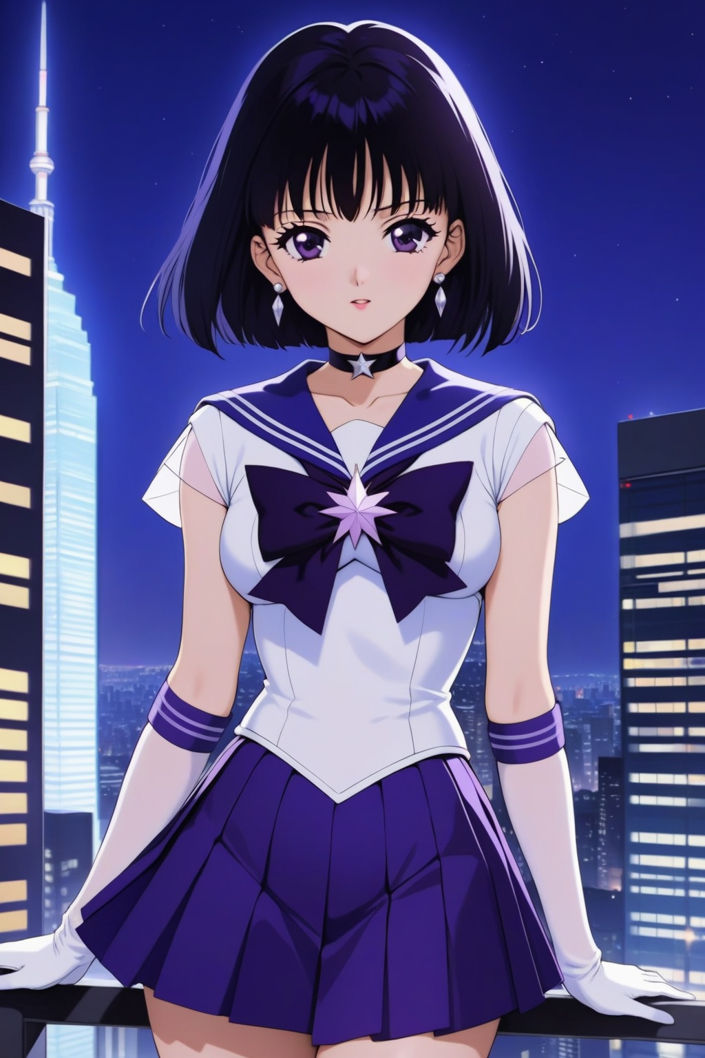 skyscraper ,  at night ,  ( white tops) on Tensor.Art