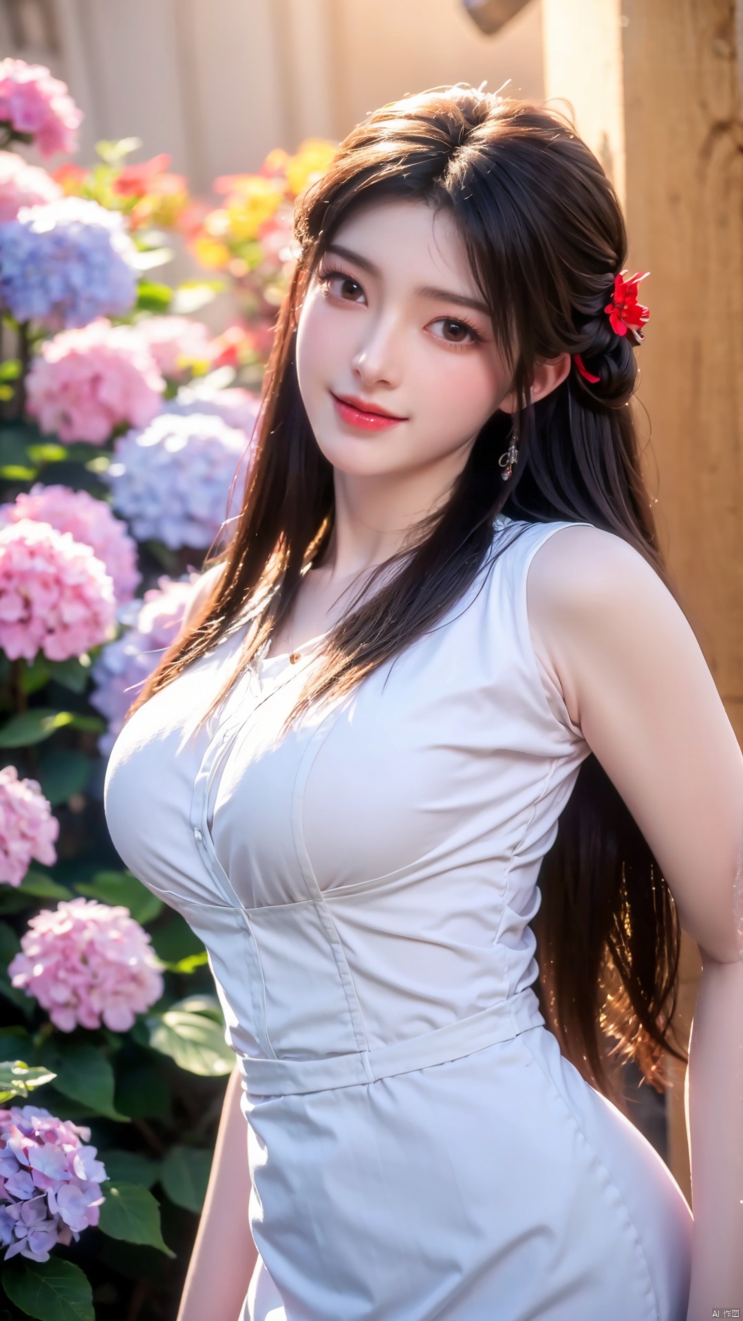  masterpiece,(best quality),cowboy shot,(good structure), dslr quality,depth of field,kind smile,looking_at_viewer,dynamic pose,xhuolinger,(big breasts:1.29),xtianqiong,xyunluo,x-hydrangea, ty-hd,Xhuolinger