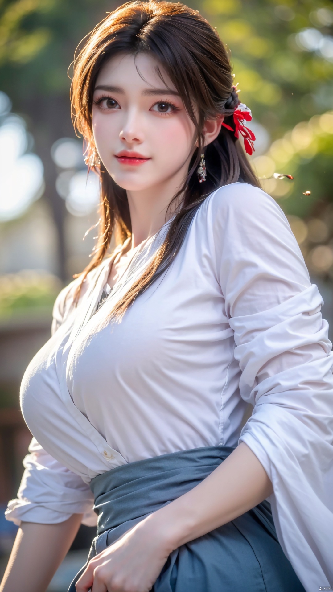  masterpiece,(best quality),cowboy shot,(good structure), dslr quality,depth of field,kind smile,looking_at_viewer,dynamic pose,xhuolinger,(big breasts:1.29),xtianqiong,xyunluo,x-hydrangea, ty-hd,Xhuolinger
