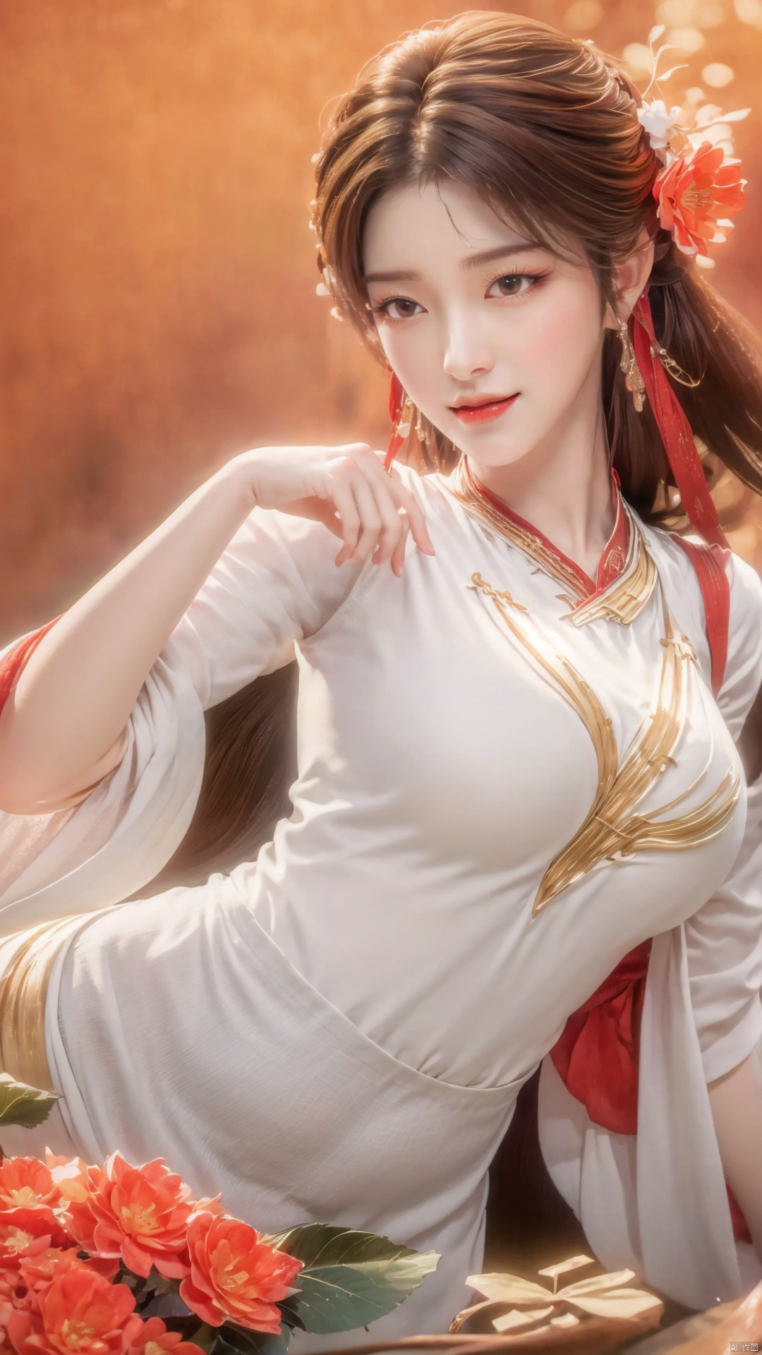  masterpiece,(best quality),cowboy shot,(good structure), dslr quality,depth of field,kind smile,looking_at_viewer,dynamic pose,xhuolinger,(big breasts:1.29),xtianqiong,xyunluo,x-hydrangea, ty-hd,Xhuolinger