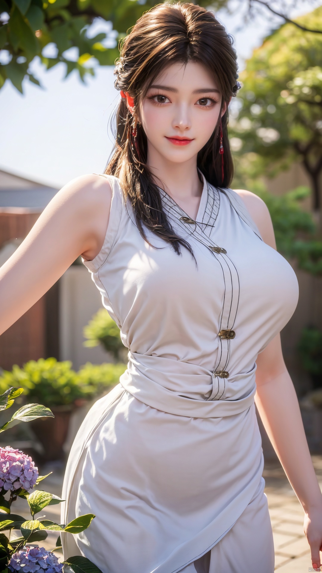  masterpiece,(best quality),cowboy shot,(good structure), dslr quality,depth of field,kind smile,looking_at_viewer,dynamic pose,xhuolinger,(big breasts:1.29),xtianqiong,xyunluo,x-hydrangea, ty-hd,Xhuolinger, 