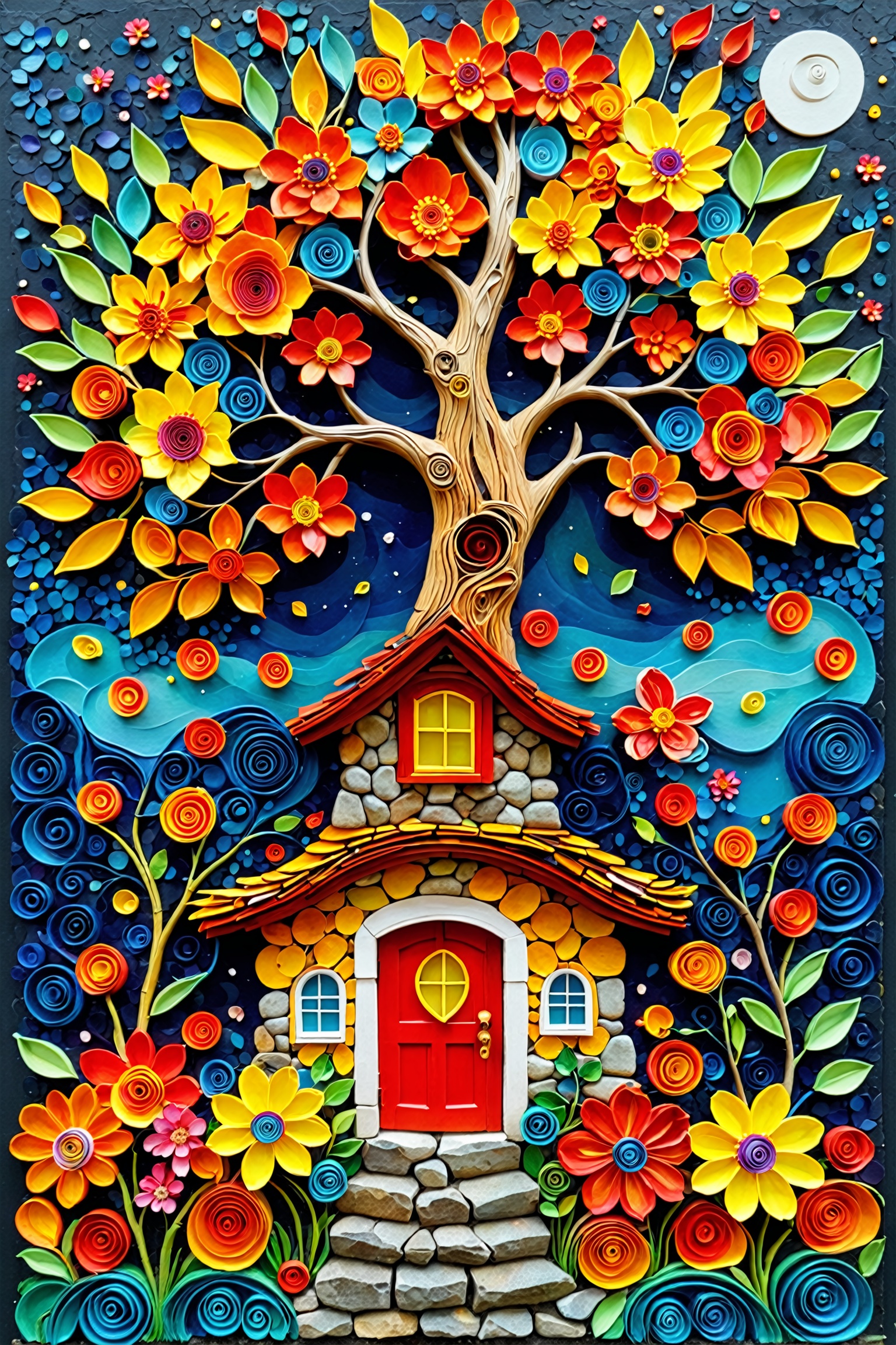 A vibrant and intricate artwork,  predominantly in shades of orange,  yellow on Tensor.Art