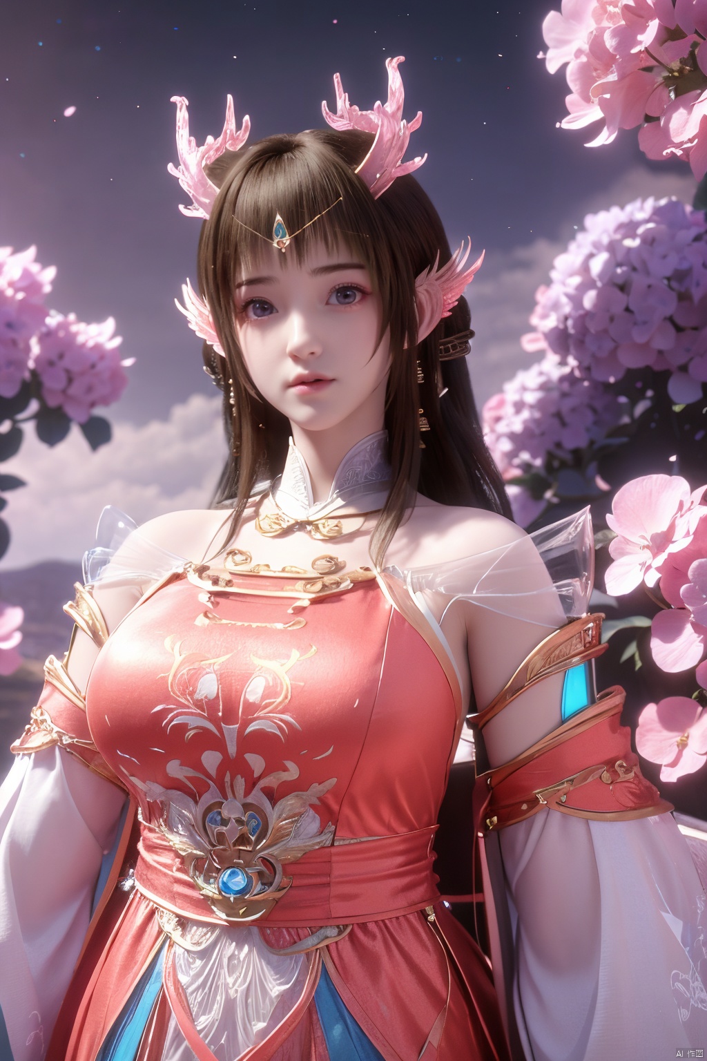 masterpiece,best quality,official art,extremely detailed CG unity 8k wallpaper,1girl, upper body,chinese clothes, above clouds, asteroid, spacecraft,Xyunluo,(big_breasts:1.39),(Hydrangea,X-Hydrangea),Xlimuwan, Water_butterfly,Xcheongsam, desert_sky,girl,depth of field,