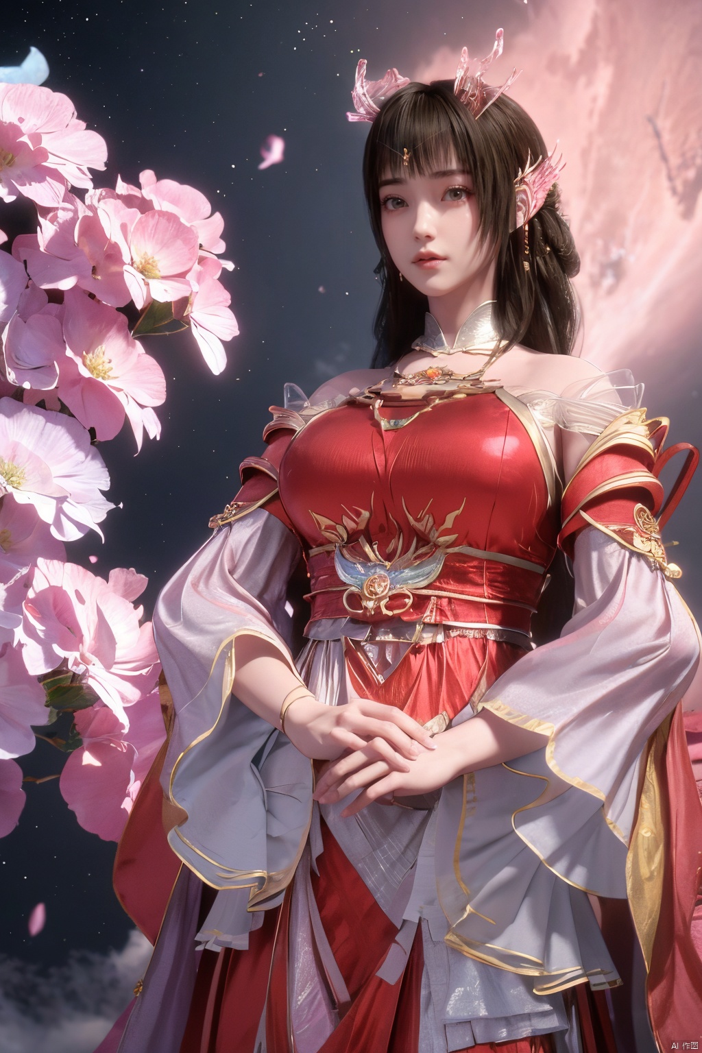 masterpiece,best quality,official art,extremely detailed CG unity 8k wallpaper,1girl, upper body,chinese clothes, above clouds, asteroid, spacecraft,Xyunluo,(big_breasts:1.39),(Hydrangea,X-Hydrangea),Xlimuwan, Water_butterfly,Xcheongsam, desert_sky,girl,depth of field, 1 girl