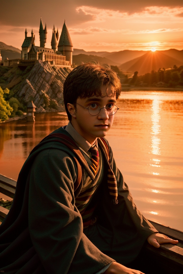Hogwarts in the background ,  sunset,  lake on Tensor.Art
