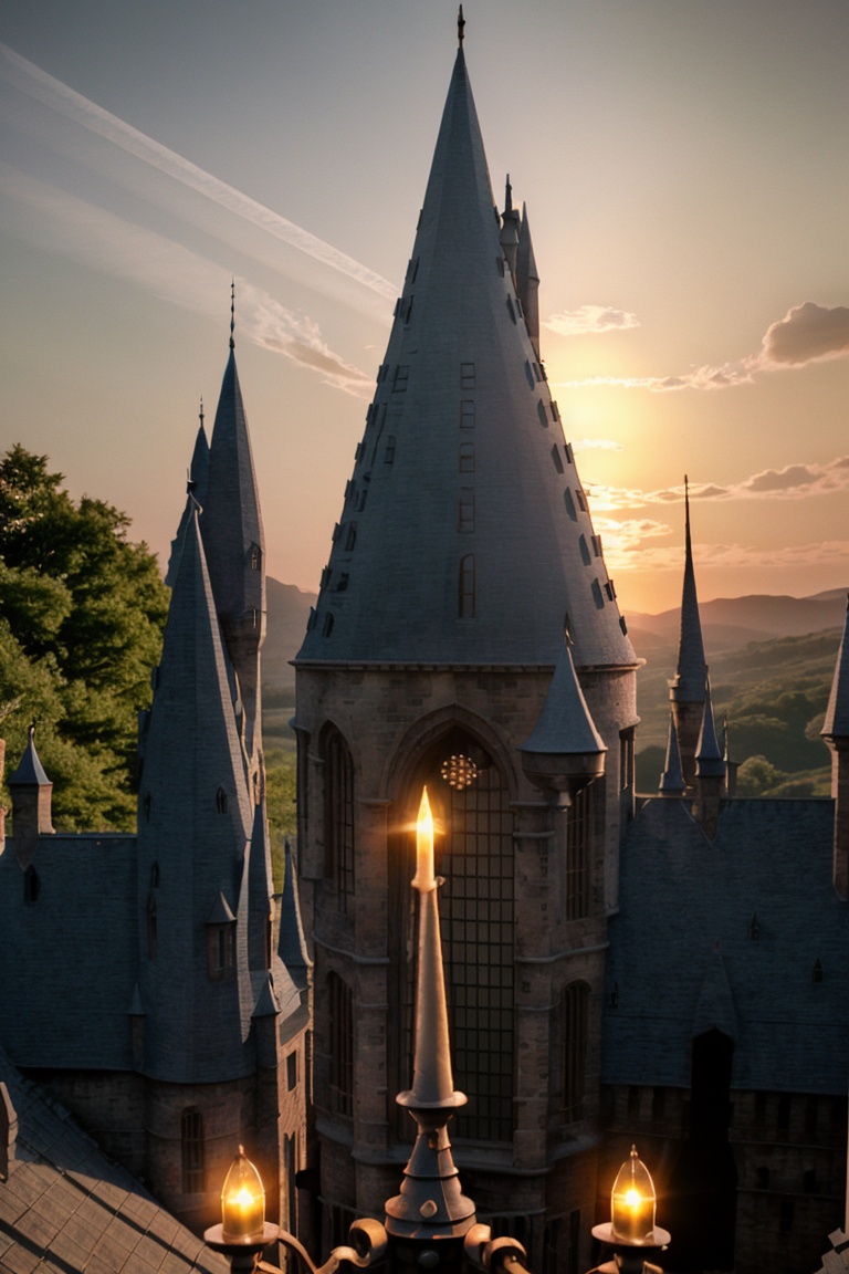 inside of Hogwarts ,  sunset,  from the ground on Tensor.Art
