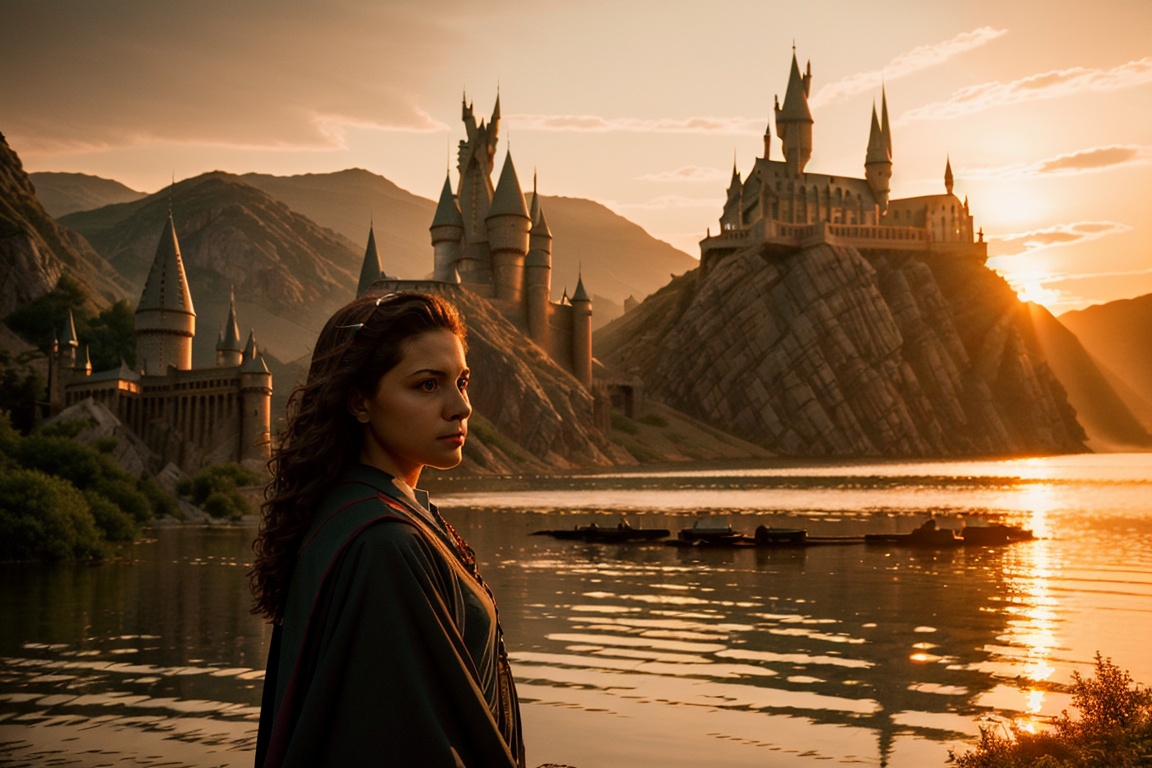 Hogwarts in the background ,  sunset,  lake on Tensor.Art