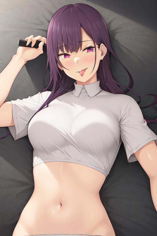 1girl,  looking at the viewer,  purple hair on Tensor.Art