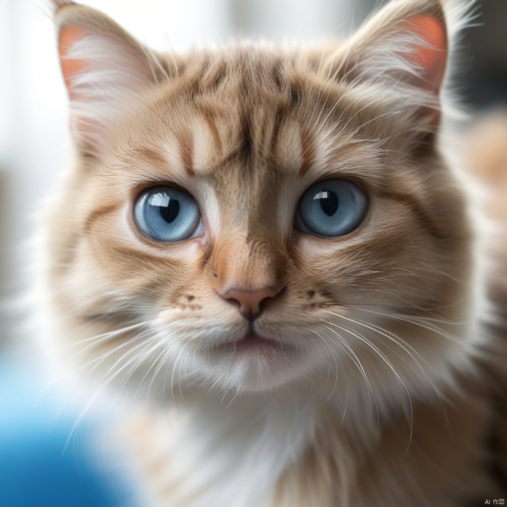 cute cat, animal focus, animal, hairy, blue eyes, realistic, whiskers, looking at viewer, depth of field
